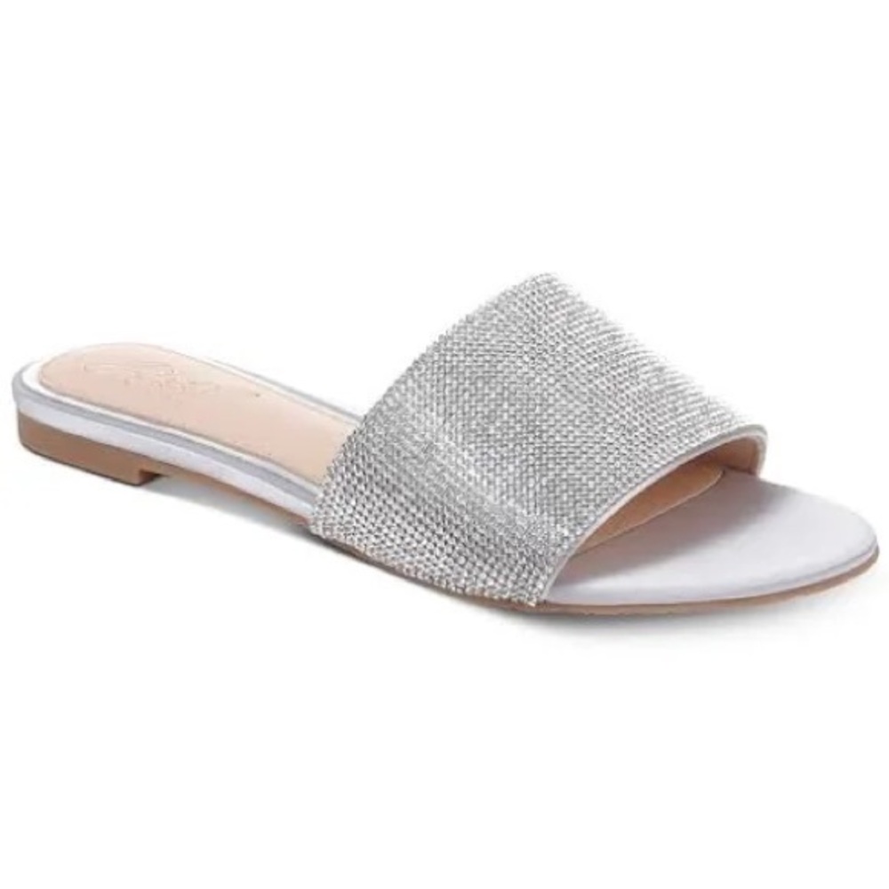 Jewel Badgley Mischka Sandal Flats Khaleesi Jeweled Slides Rhinestone Crystal - Picture 1 of 8